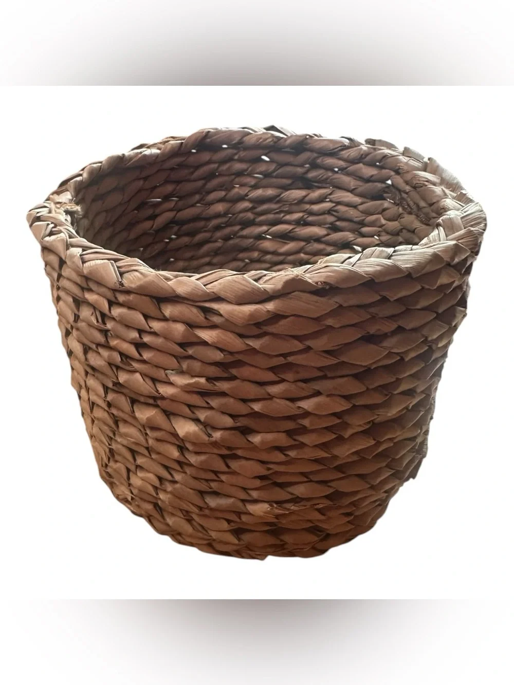 Handwoven Natural Fiber Basket 6” Round Rustic Boho Farmhouse Storage Decor